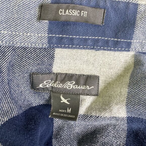 Eddie Bauer Mens Med Blue Check Plaid Flannel Long Sleeve Button Up Cotton Shirt - Picture 5 of 6